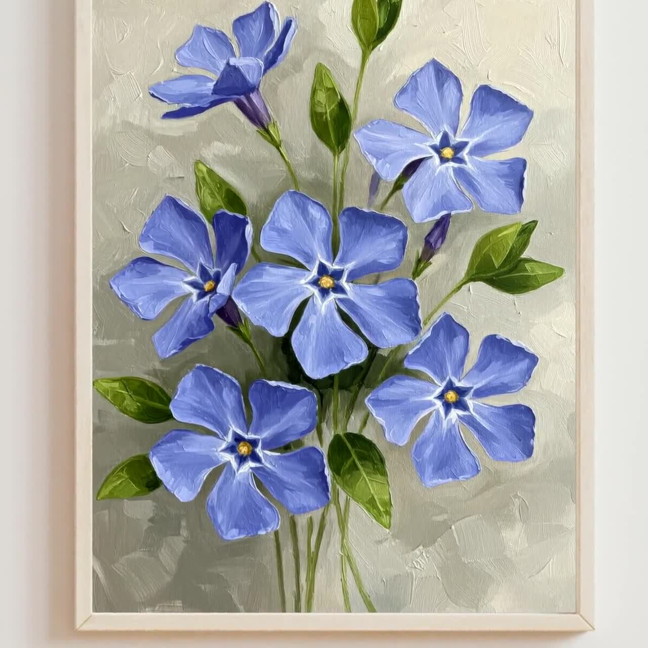 ツルニチニチソウの花の絵画：青い花のボタニカルアート（デジタル
